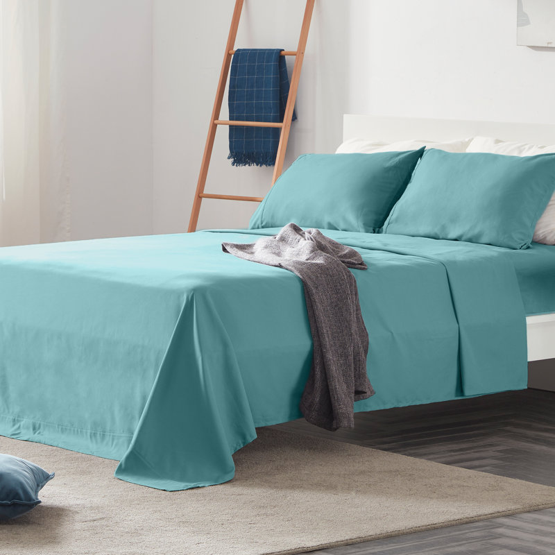 Microfiber Percale Sheet Set, King Sheet Set + Fitted Sheet + 2 Pillowcases, Teal