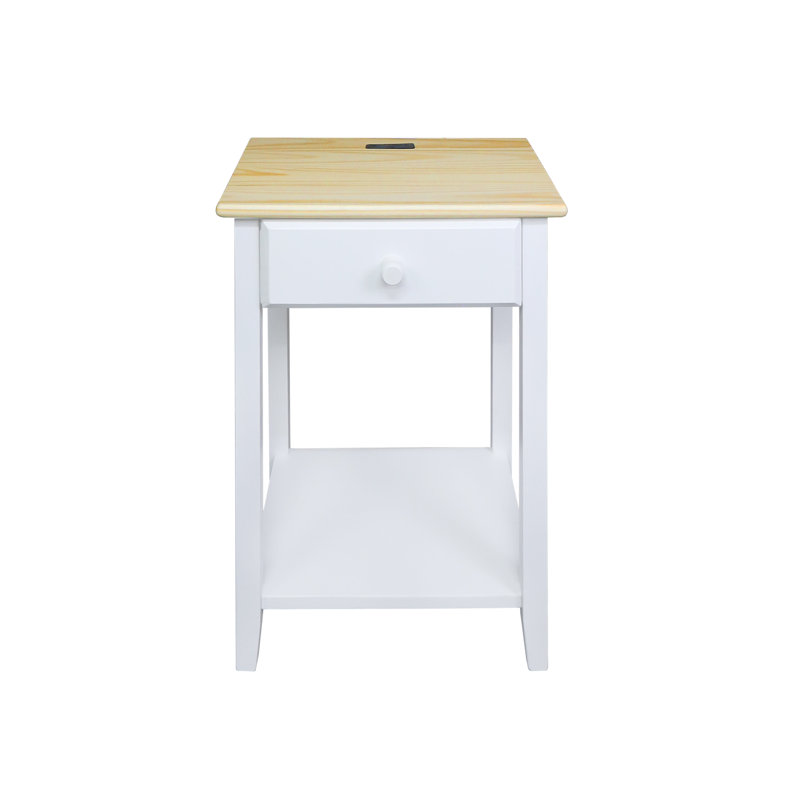 17.5'' W Solid Wood Nightstand, White/Natural