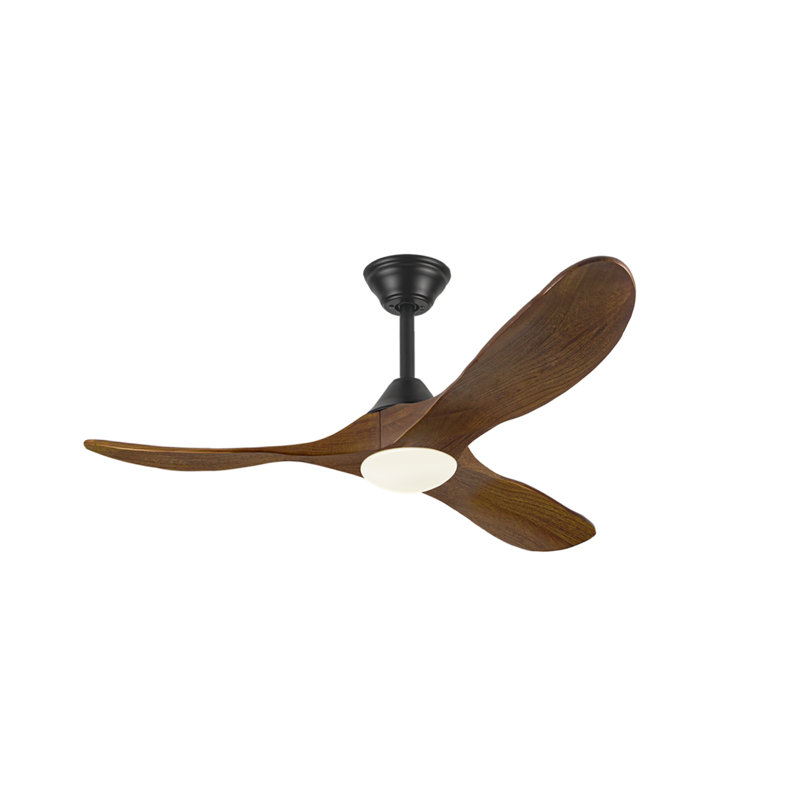 3 Blade Smart Solid Wood Ceiling Fan With Dimmable LED Light & Remote, Reversible DC Motor, Brown, 36" Wide