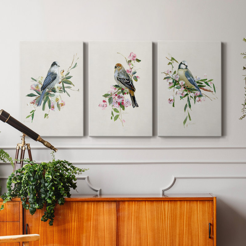 «Spring Song Blue Bird», ensemble de 3 toiles tendues, H 48 po x l 96 po x P 1 po