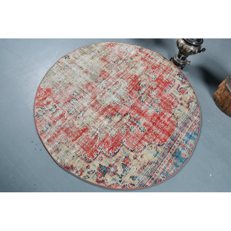 Tapis turc rond fait à la main de style rétro avec un design riche et élégant pour n'importe quelle pièce rouge / vert