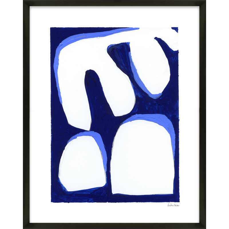 Contemporary Blues 6 Painting by Andrea Stokes, 25" H x 20" W x 1.25" D, Black Framed