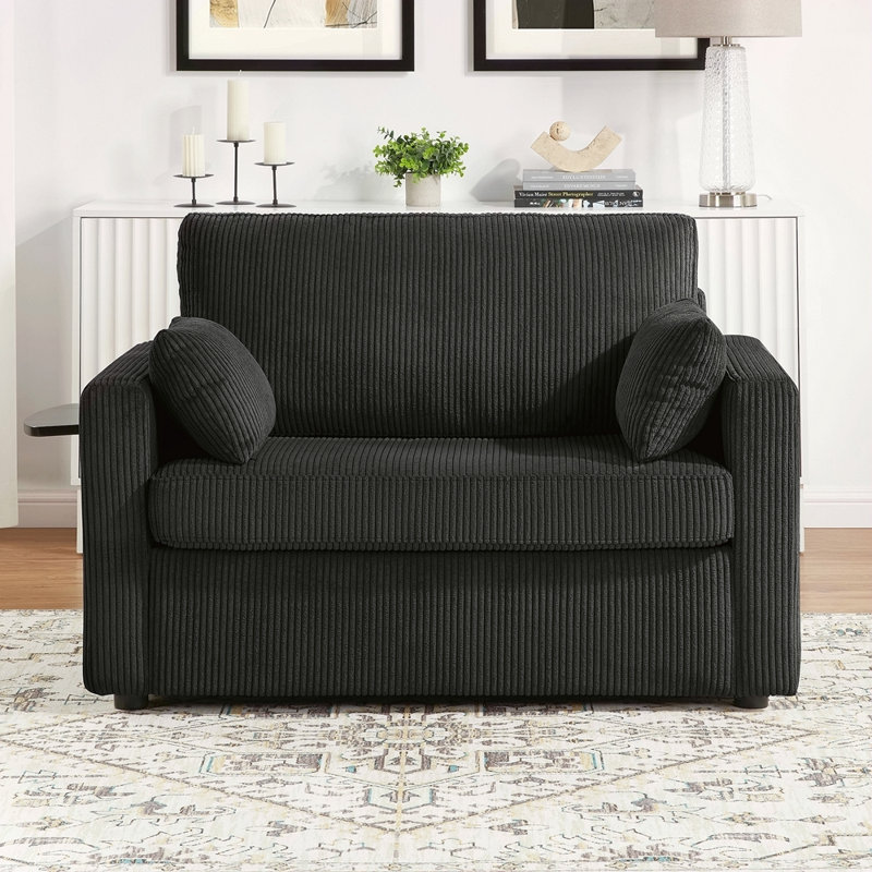 Canapé-lit simple 47,2 po avec canapé-lit, matelas pliable, table d'appoint pliable, pochette de rangement latérale et deux ports USB pour le salon