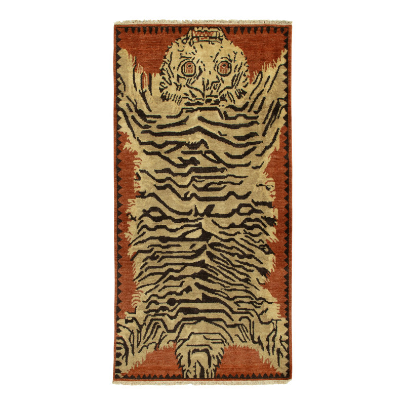 Tiger Skin Contemporary Runner - Gold, Orange, Black By Rug & Kilim, Rectangle 5' x 7'
