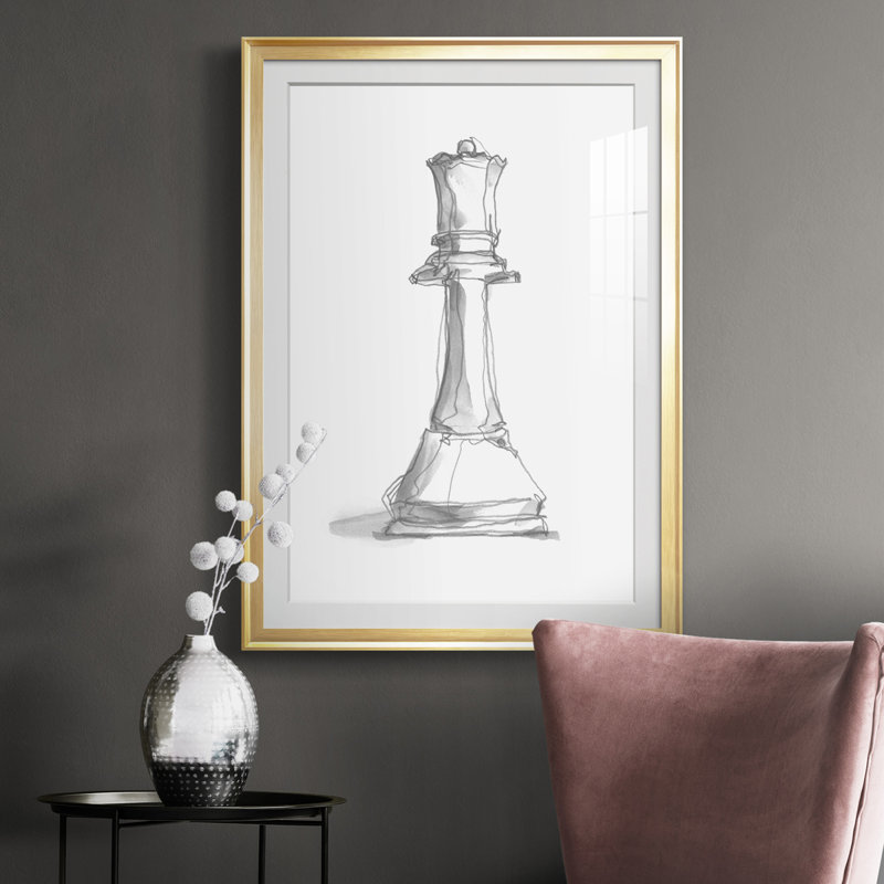 Étude d'échecs III - reproduction de cadre photo, Or, H 42,5 po x l 30,5 po x P 1 po