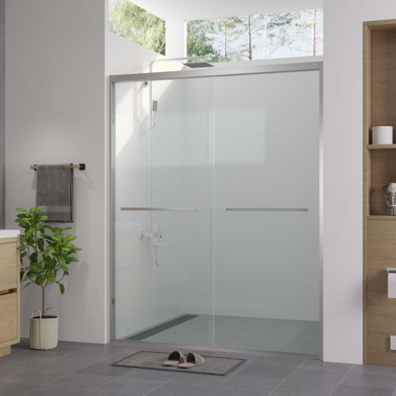 Aluminum Frame Double Sliding Shower Door,Bypass Bathroom Sliding Door With Premium 1/4" (6Mm) Clear Tempered Glass, Hardware Sliding Glass Shower Enclosure