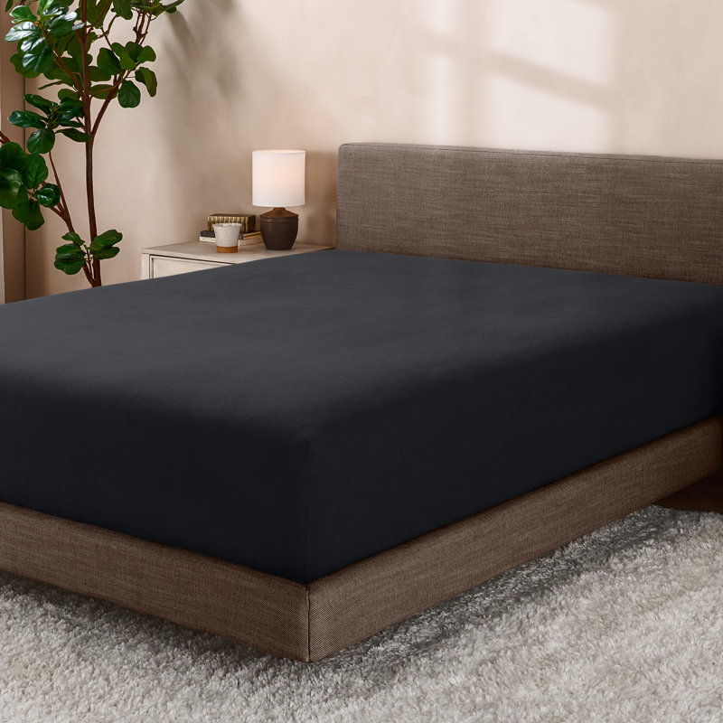 Drap-housse en micro-molleton très doux, Drap-housse pour taille de lit double, Noir, noir, noir, noir