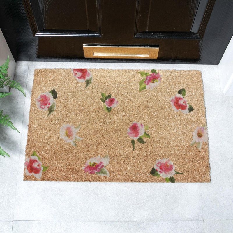 Watercolour Flowers Coir Doormat, 40cm W x 60cm L