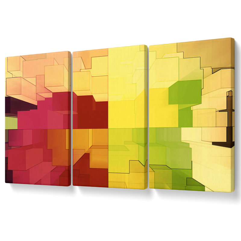 3D Colourful Cubes Canvas 3 Panel Set, 81.3cm H x 163cm W