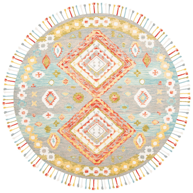 Vahakn Hand Tufted Wool Southwestern Rug, Round 7'
