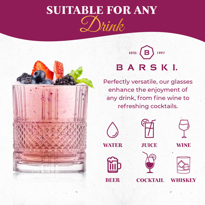 Barski Clear Crystal Double Old Fashioned Whiskey Glasses Set of 2