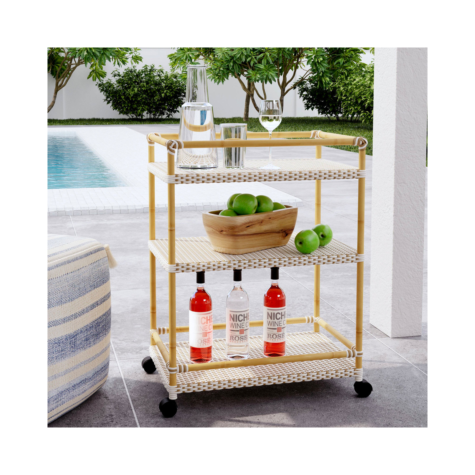 Ellie Bar Cart with Metal Outer Material, Beige/White