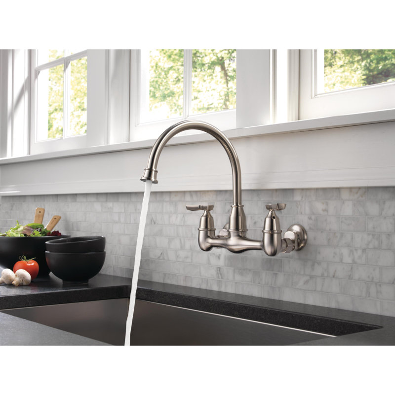 Corin Wall Mount Kitchen Faucet, Two Handle Kitchen Sink Faucet