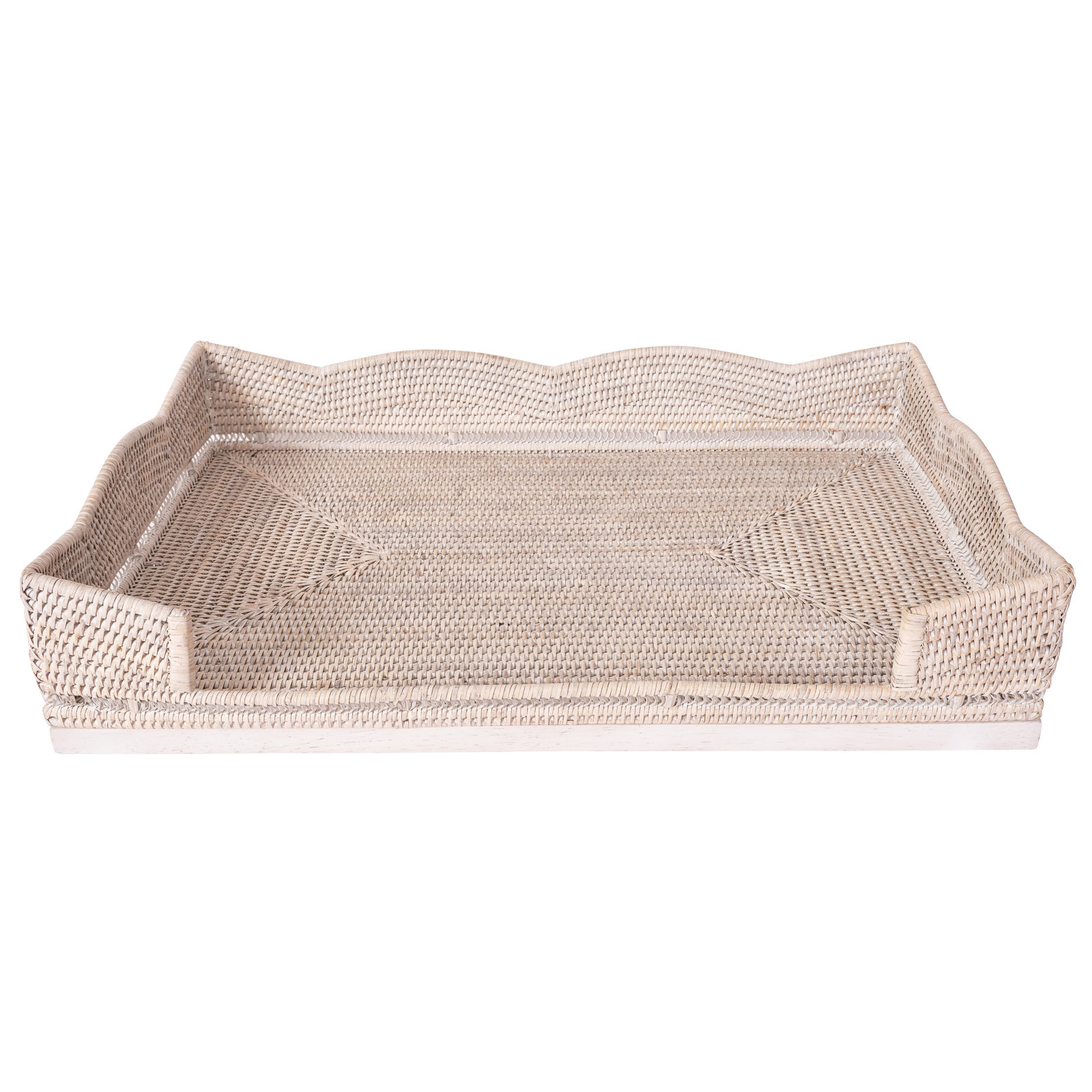 Scallop Design Breakfast Tray With Wooden Legs, White Wash