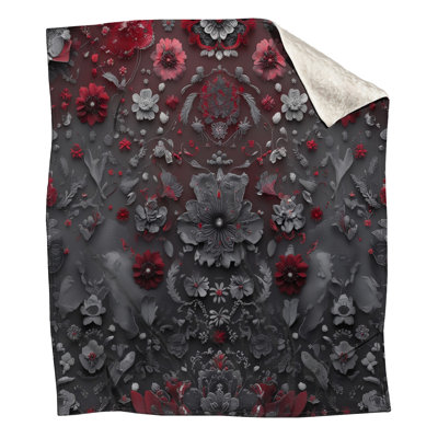 Red Gray Floral Arrangement Blankets