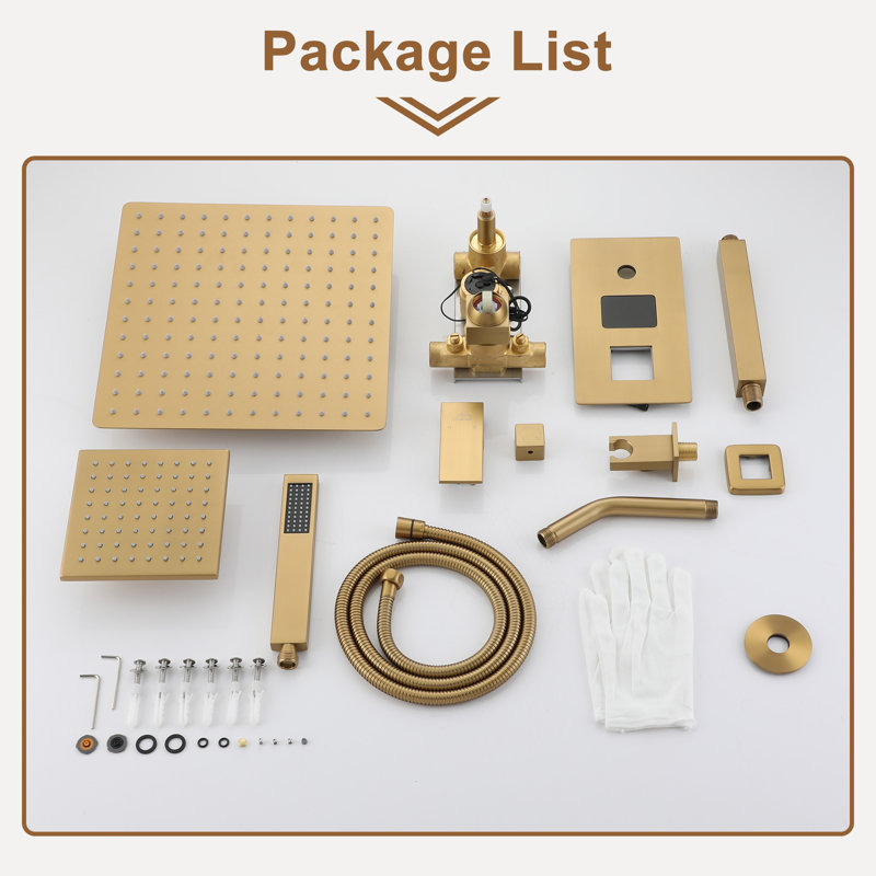 Brushed Gold Digital Display Dual Shower Head System