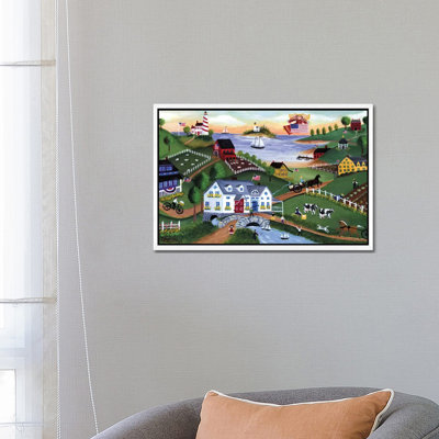 American Folk Art Seadise With Angel by Cheryl Bartley - Painting on Canvas