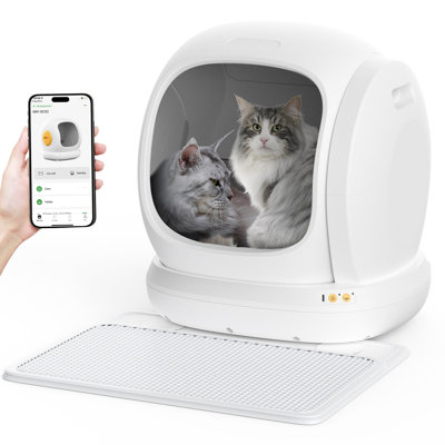 Litière pour chat 75L automatique très grande autonettoyante avec tapis et doublure pour chats multiples, contrôle des applications / élimination des odeurs / protection de la sécurité