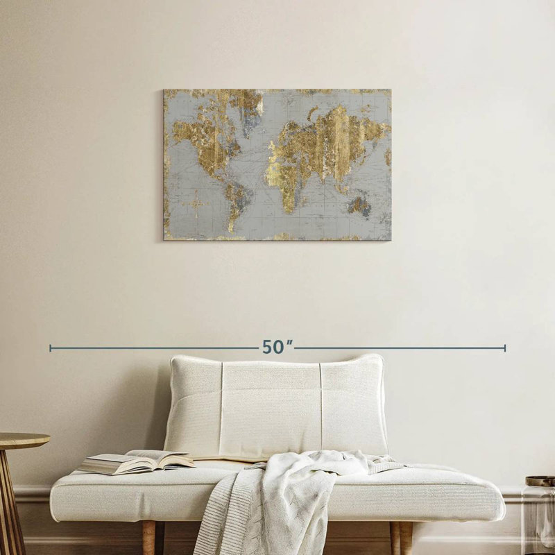 Aliaz Gilded Map Light Grey, 20" H x 30" W
