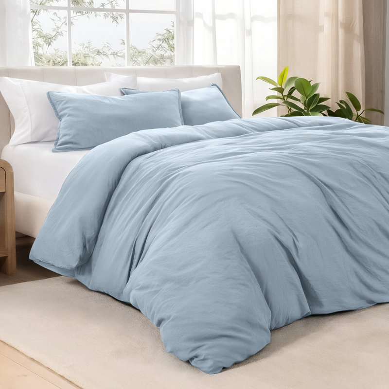 Washed Microfiber Duvet Cover Set, Twin/Twin XL Duvet Cover + 1 Standard Shams, Dusty Blue
