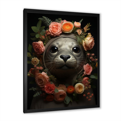 «Floral Harbor Seal Blooms I» - art mural animaux côtiers