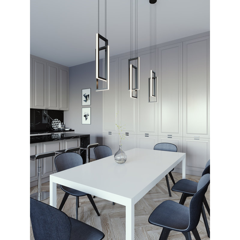 Luminaire suspendu rectangulaire unique à 1 lumière DEL Aionna, Noir