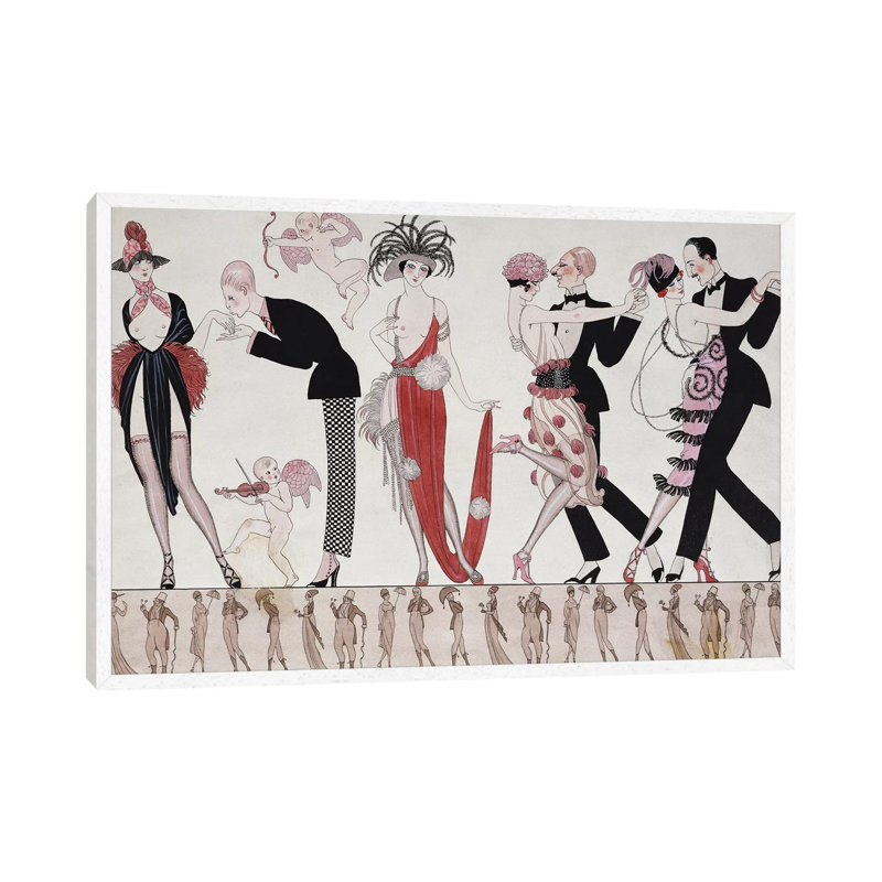 The Tango by George Barbier - Print on Canvas, 45.72 cm H x 66.04 cm W x 4.445 cm D, White Floater Framed