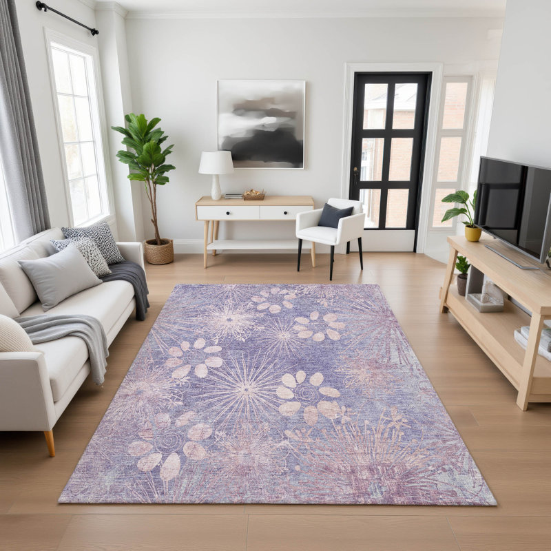 Premium Machine Washable Mayfield AMF2225 Floral Rug, 10' x 14', Purple