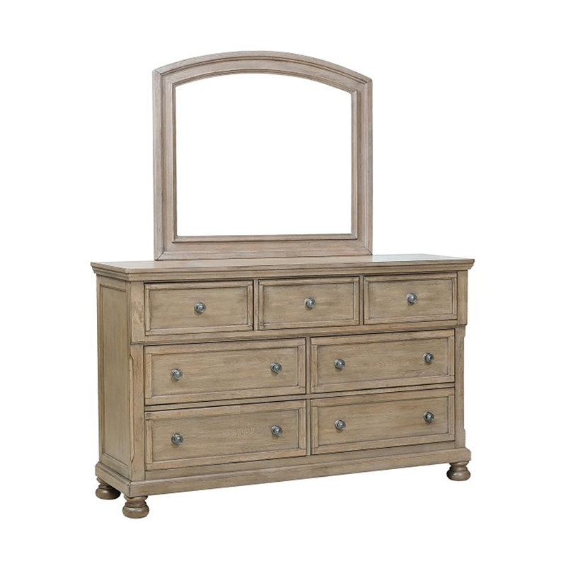 Commode 7 tiroirs avec miroir Welston, Jaune