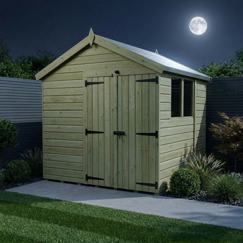 Total Sheds 8ft x 7ft Apex Garden Shed - Double Door - With Windows - Pressure Treated Timber - UK Manufactured