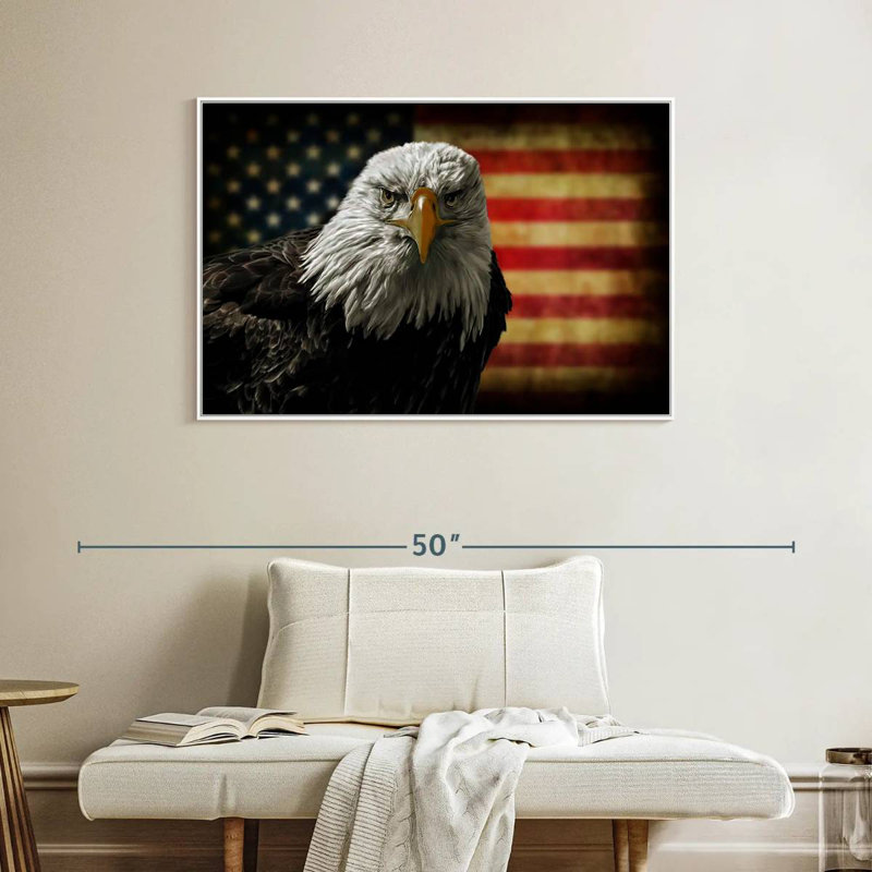 Aigle et drapeau de l'Amérique, Cadre flottant blanc, 40 po x 27 po