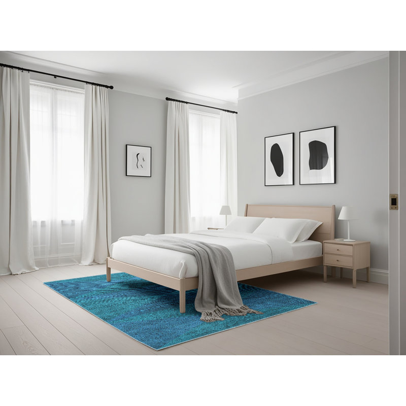 Tapis bleu light en laine géométrique Tyra, Rectangle 5 pi x 7 pi