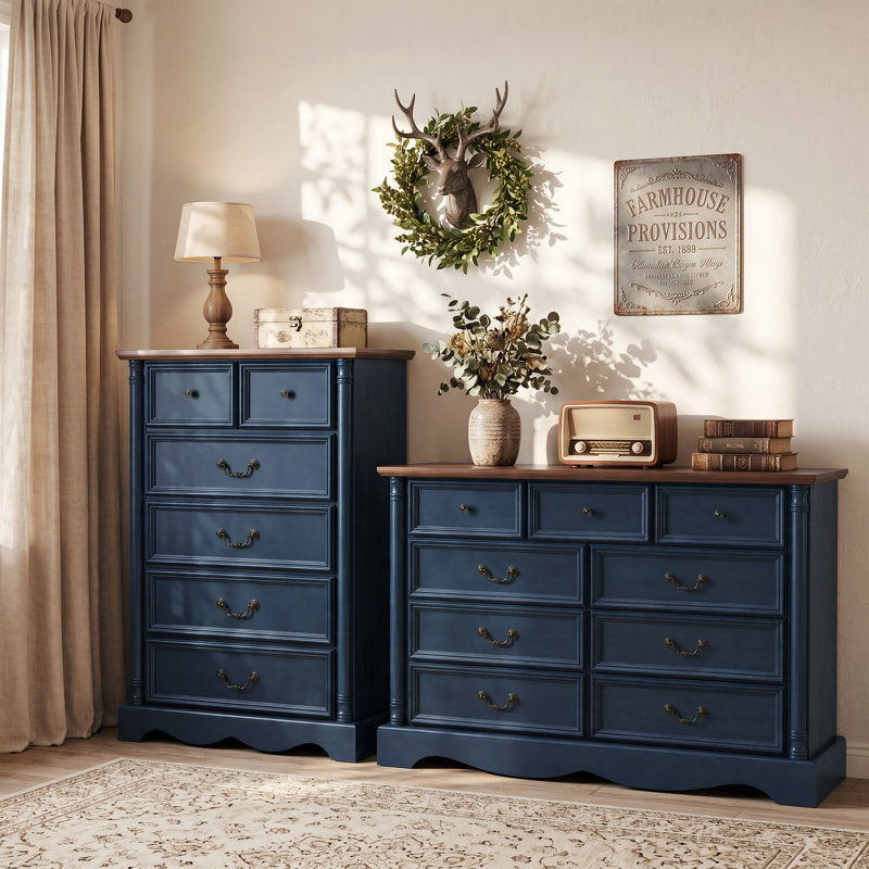 Commode 6 tiroirs Gulnaaz, Bleu