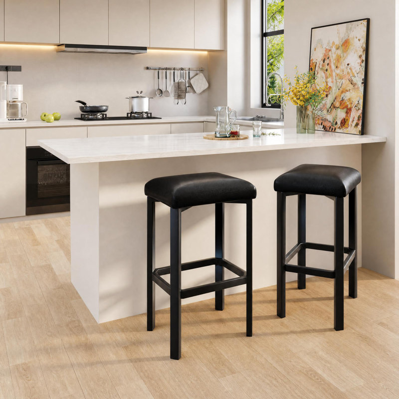 Modern PU Leather Bar Stools Set of 2 – 24" Counter Height Backless Chairs with 2" Thick Padded Seats – Heavy-Duty Metal Frame, Footrest, Easy Assembly – Stylish Kitchen Island & Home Bar Seating