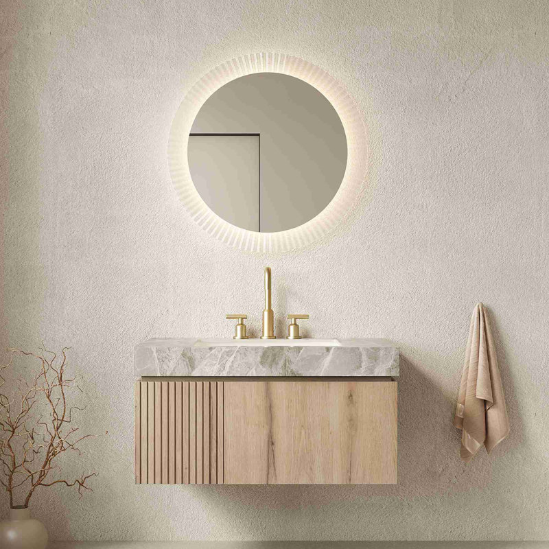 Meuble-lavabo mural, Chêne blanc, Gris clair, 36"