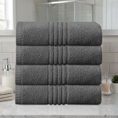 Ensemble de serviettes de bain 100% coton 100% coton zéro torsion Robbs Home Weavers 500 g / m², 16 po x 24 po (4) (4 serviettes à main), gris foncé
