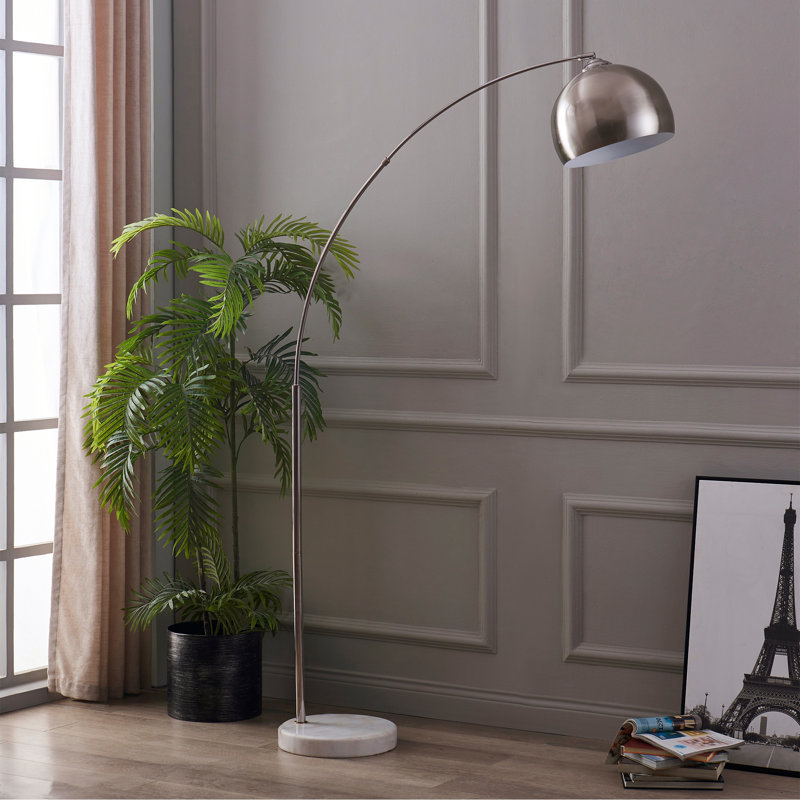 Hartfield 173cm Arched Floor Lamp, Nickle, White Marble