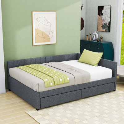 2 Drawers Full Upholstered Daybed, Semi-Closed Design