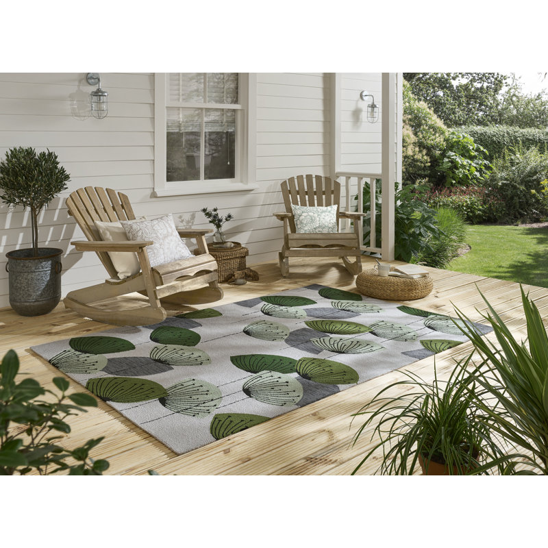 Floral Area Rug in Green/Gray/White, Rectangle 8'2" x 11'6"