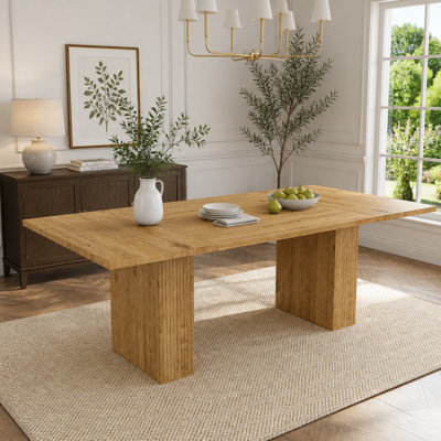 Table de salle à manger longue avec rangement intégré en placage de bois, table rectangulaire de style campagnard en MDF pour 6 personnes, table de cuisine rustique moderne pour salle à manger