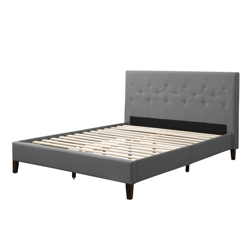 Achilles Upholstered Platform Bed, Queen, Light Gray
