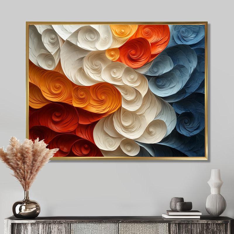 Mauer - Abstract Large Wall Art, Cadre flottant, H 24 po x l 32 po, Doré