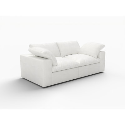 Causeuse et coussins modulaires en mélange de lin blanc 80 po Gracie Mills