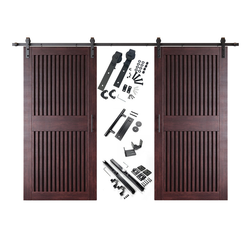 Portes de grange doubles en acier non assemblé et fini de 36 po x 84 po Homacer Red Homacer, 36 po x 84 po