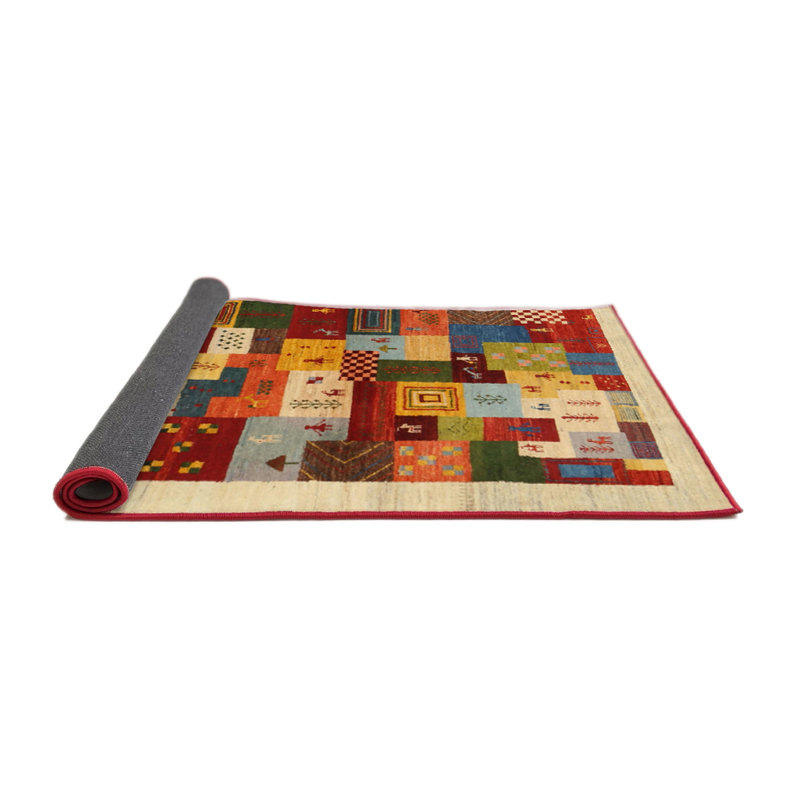 Tapis beige/vert/rouge contemporain, Rond 3 pi