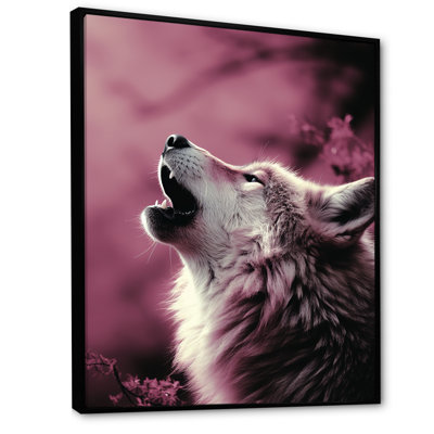 Art mural loup rose au coucher du soleil
