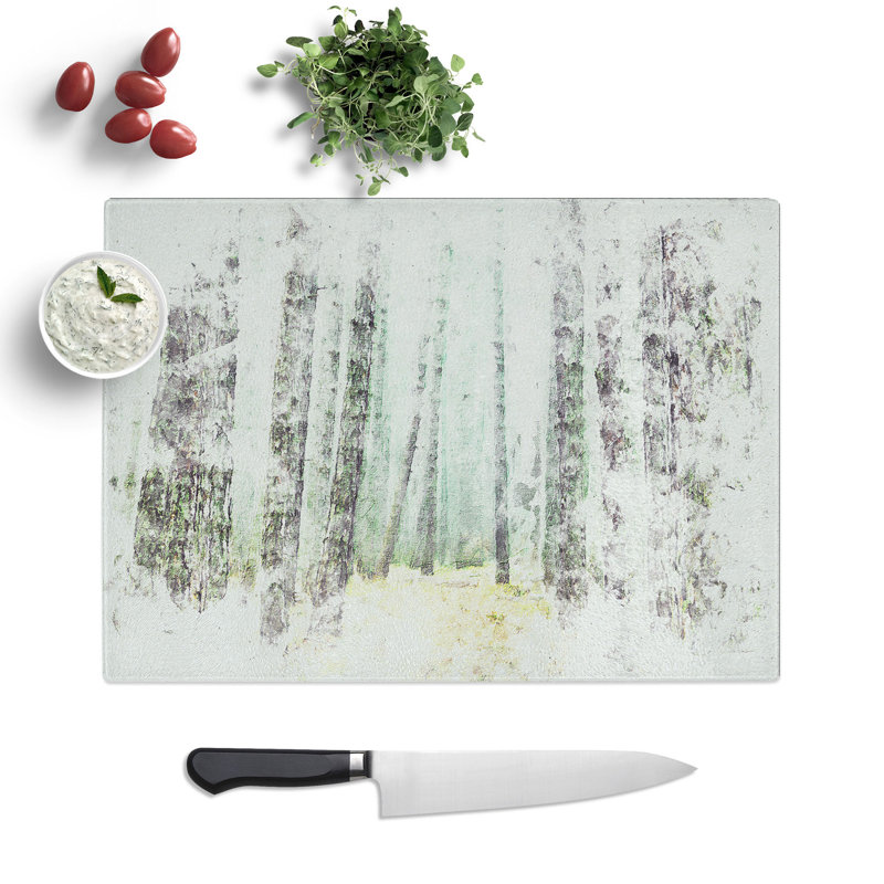 Tempered Glass View of a Pine Tree Forest Watercolour Chopping Board, 28.5 cm x 39 cm