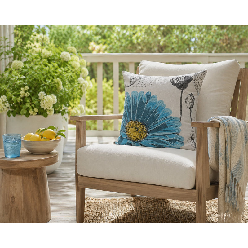  Flower Embroidery Square Pillow Cover & Insert, Blue