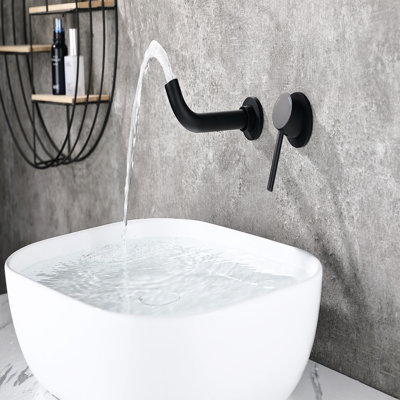 Bathroom Sink & Bathtub Faucet, Wall Mount, Brushed Nickel, Solid Brass Construction, Cartridge, 360 Degree Swivel Spout, Standard Plumbing Connections Mount Brass, Right Handle Location, 7.6 Inches