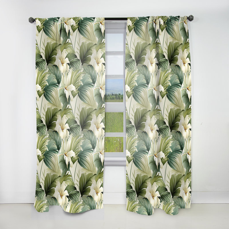 Neutre motif tropical Tropics II - rideau en velours tropical - obscurcissant - 1 panneau, L 52 po x L 63 po